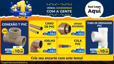 Modelo de TV para TV Horizontal com o tema Um Mês de Aniversário para Tubos e conexões