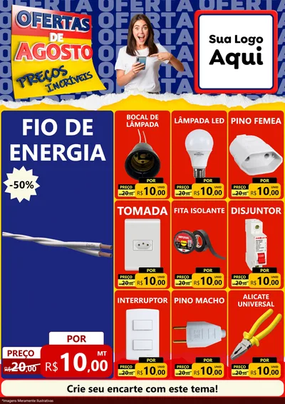 Modelo de Encarte para Encarte A4 Vertical com o tema Ofertas de Agosto - Preços Incríveis para Materiais Elétricos