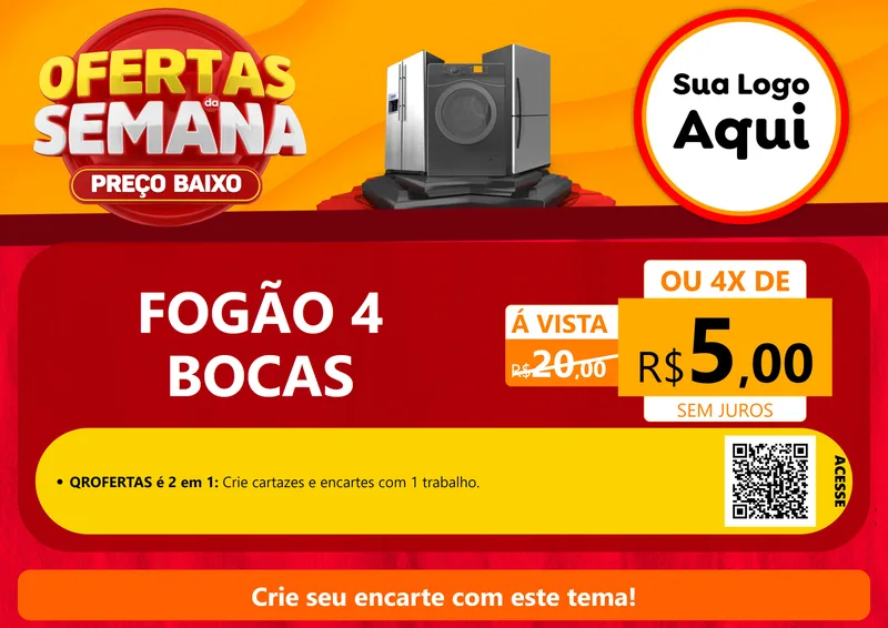 Modelo de Cartaz para Cartaz A4 Horizontal com o tema Ofertas Da Semana - Preço Baixo para Móveis e Eletro