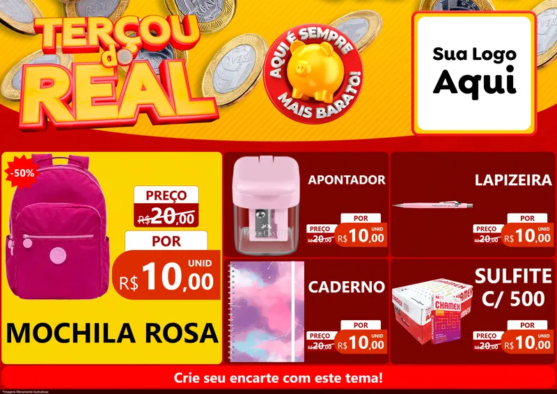 Modelo de Encarte para Encarte A4 Horizontal com o tema Terçou do Real para Papelaria