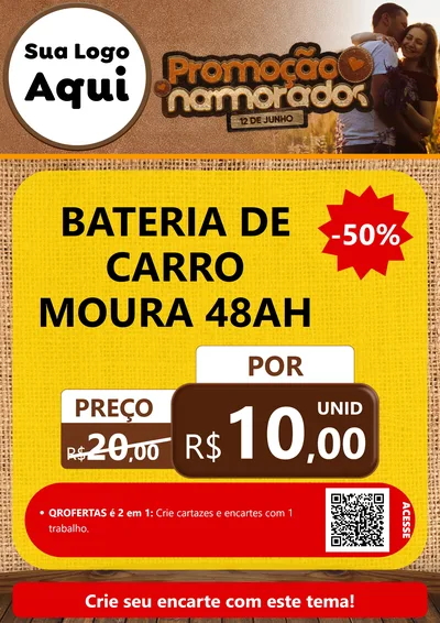Modelo de Cartaz para Cartaz A4 Vertical com o tema Promoção Namorados para Baterias Elétricas
