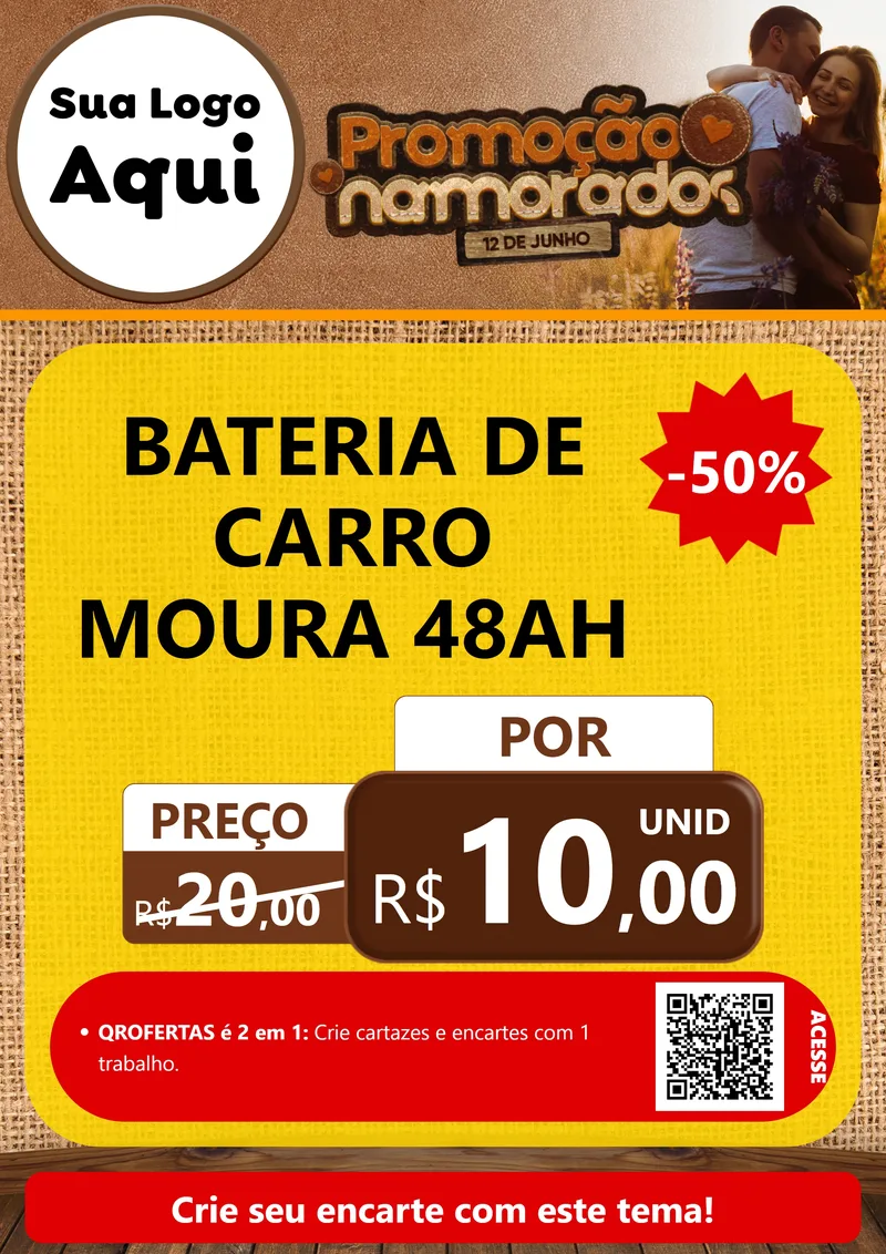 Modelo de Cartaz para Cartaz A4 Vertical com o tema Promoção Namorados para Baterias Elétricas