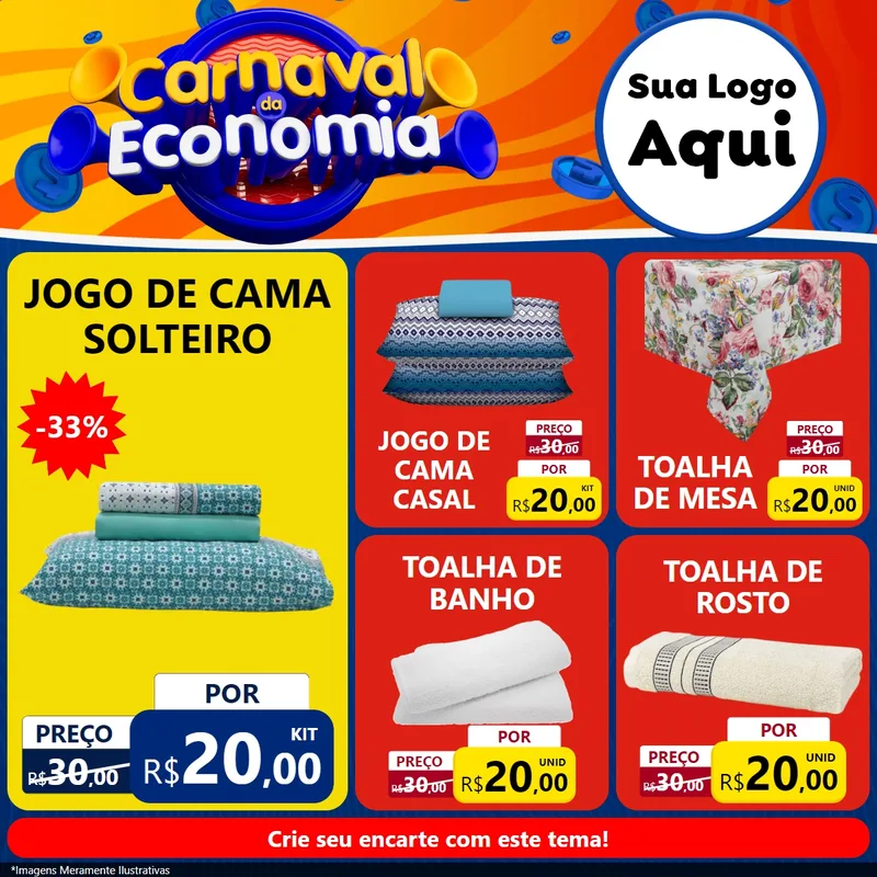 Modelo de Rede Social para Feed Facebook com o tema Carnaval da Economia para Cama, Mesa e Banho