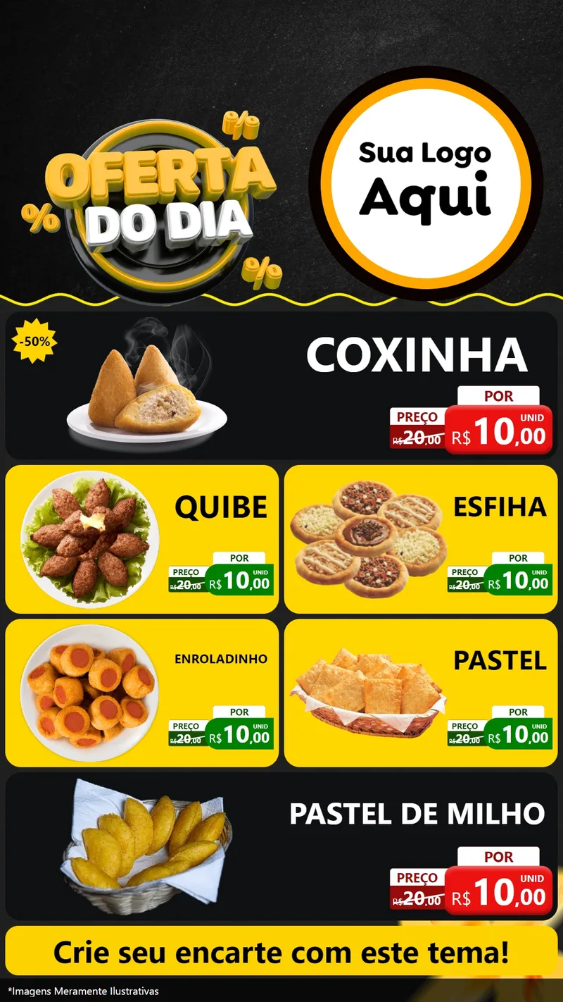 Modelo de TV para TV Vertical com o tema Oferta Do Dia para Salgadaria