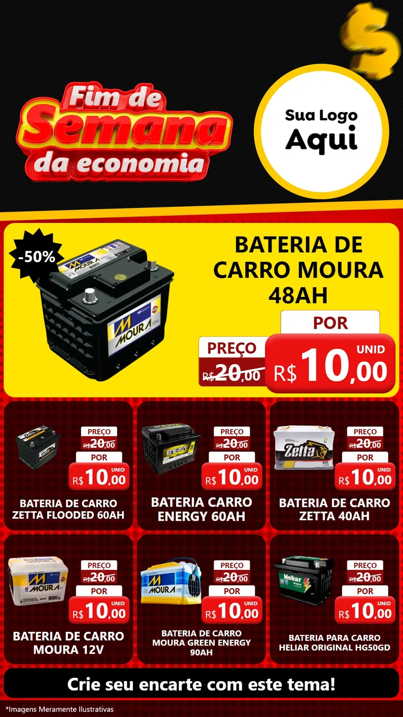 Modelo de Rede Social para Stories com o tema Fim de Semana da Economia para Baterias Elétricas