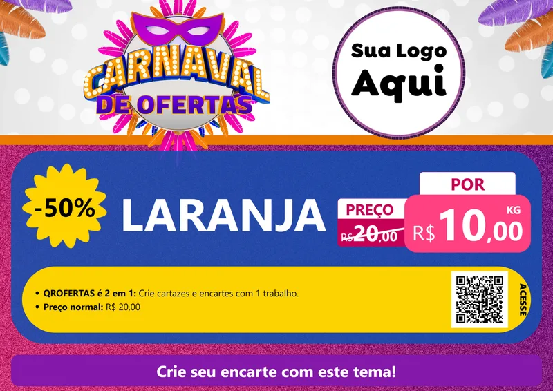 Modelo de Cartaz para Cartaz A4 Horizontal com o tema Carnaval de Ofertas para Hortifrúti