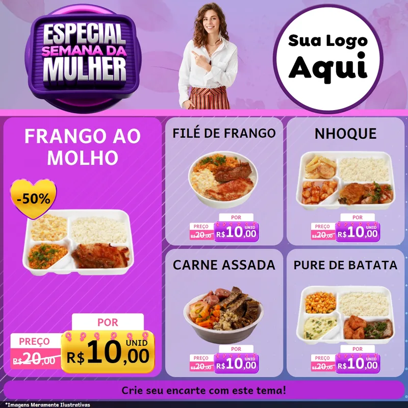 Modelo de Rede Social para Feed Facebook com o tema Especial Semana da Mulher para Restaurante