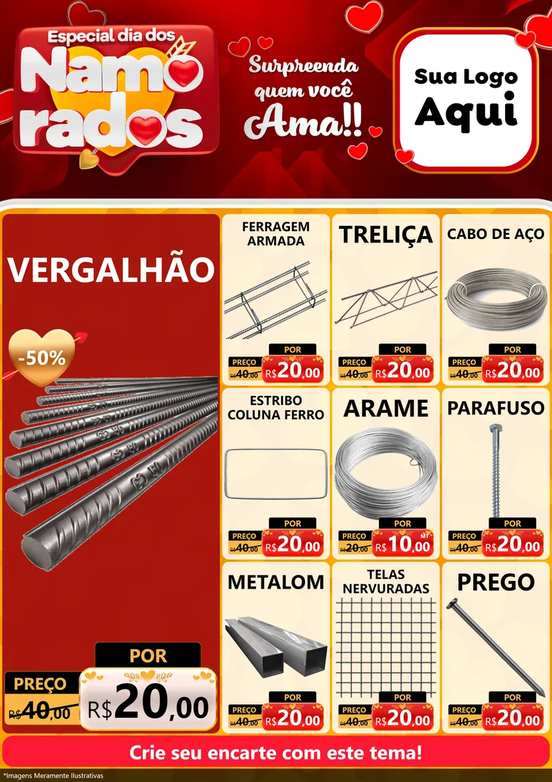 Modelo de Encarte para Encarte A4 Vertical com o tema Especial Dia dos Namorados para Ferragens
