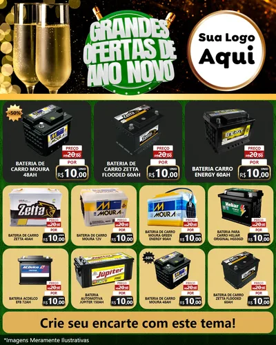 Modelo de Rede Social para Feed Instagram com o tema Grandes Ofertas de Ano Novo para Baterias Elétricas