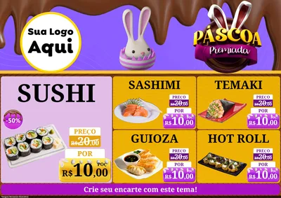 Modelo de Encarte para Encarte A4 Horizontal com o tema Páscoa Premiada para Comida japonesa