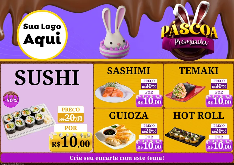 Modelo de Encarte para Encarte A4 Horizontal com o tema Páscoa Premiada para Comida japonesa