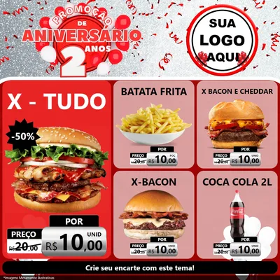 Modelo de Rede Social para Feed Facebook com o tema Promoção de Aniversário - 2 Anos para Hamburgueria