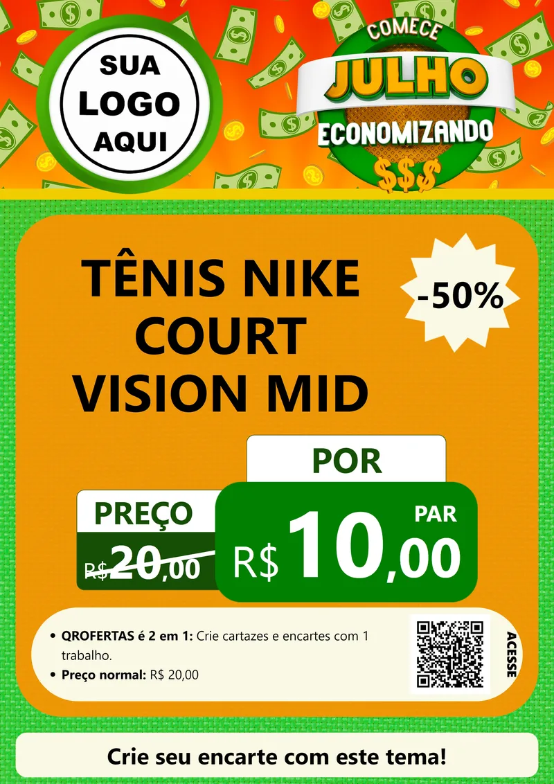 Modelo de Cartaz para Cartaz A4 Vertical com o tema Comece Julho Economizando para Calçados