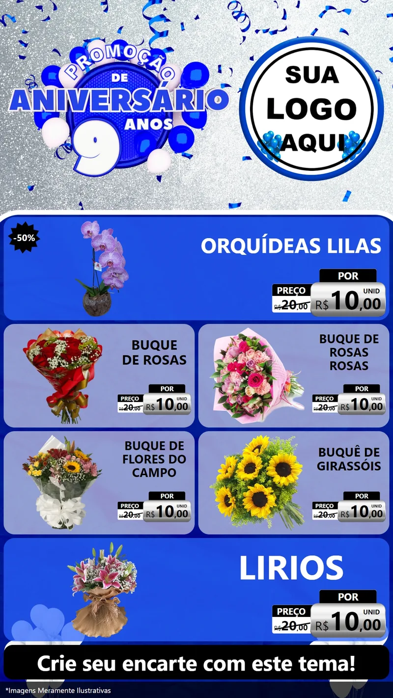 Modelo de TV para TV Vertical com o tema Promoção de Aniversário - 9 Anos para Floricultura e jardim