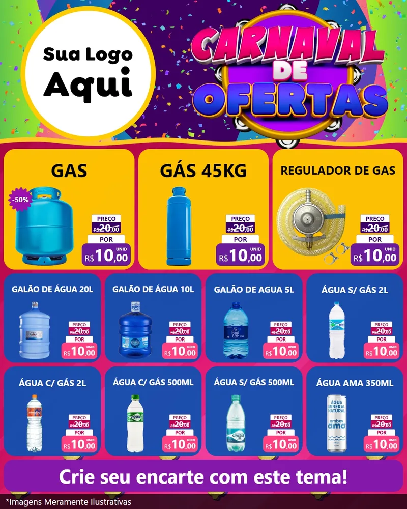 Modelo de Rede Social para Feed Instagram com o tema Carnaval de Ofertas para Água e gás