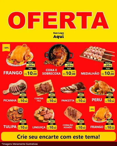 Modelo de Rede Social para Feed Instagram com o tema OFERTA - Vermelho Cartaz para Assados