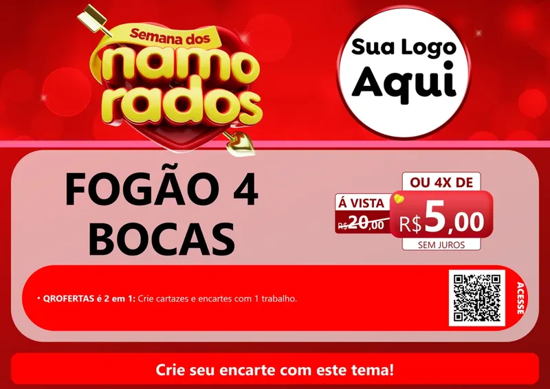 Modelo de Cartaz para Cartaz A4 Horizontal com o tema Semana dos namorados para Móveis e Eletro