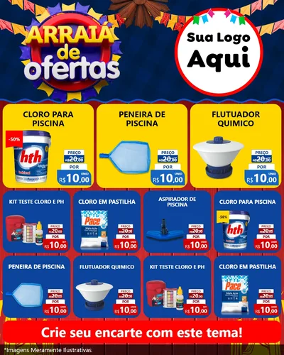 Modelo de Rede Social para Feed Instagram com o tema Arraiá de Ofertas para Produtos para Piscina