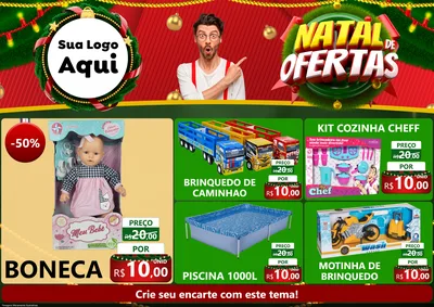 Modelo de Encarte para Encarte A4 Horizontal com o tema Natal de Ofertas para Brinquedos