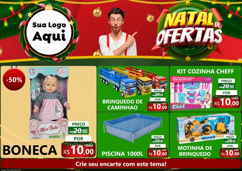 Modelo de Encarte para Encarte A4 Horizontal com o tema Natal de Ofertas para Brinquedos