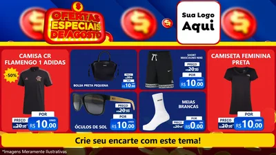 Modelo de TV para TV Horizontal com o tema Ofertas Especiais de Agosto para Roupas e acessórios