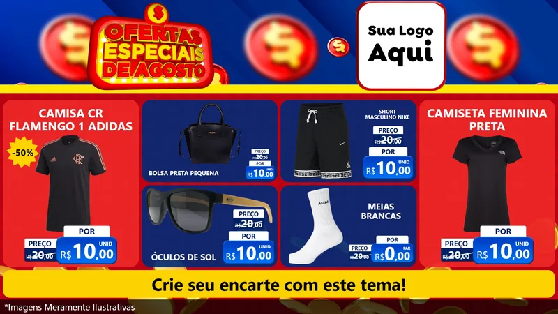 Modelo de TV para TV Horizontal com o tema Ofertas Especiais de Agosto para Roupas e acessórios