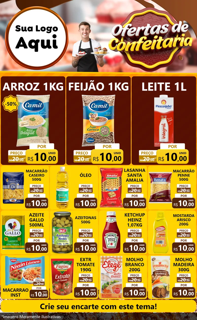 Modelo de Encarte para Encarte Grande com o tema Ofertas de Confeitaria para Supermercado
