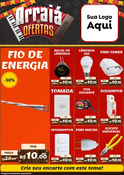 Modelo de Encarte para Encarte A4 Vertical com o tema Arraiá de Ofertas - Junina para Materiais Elétricos
