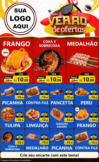 Modelo de Encarte para Encarte Grande com o tema Super Verão de Ofertas para Assados