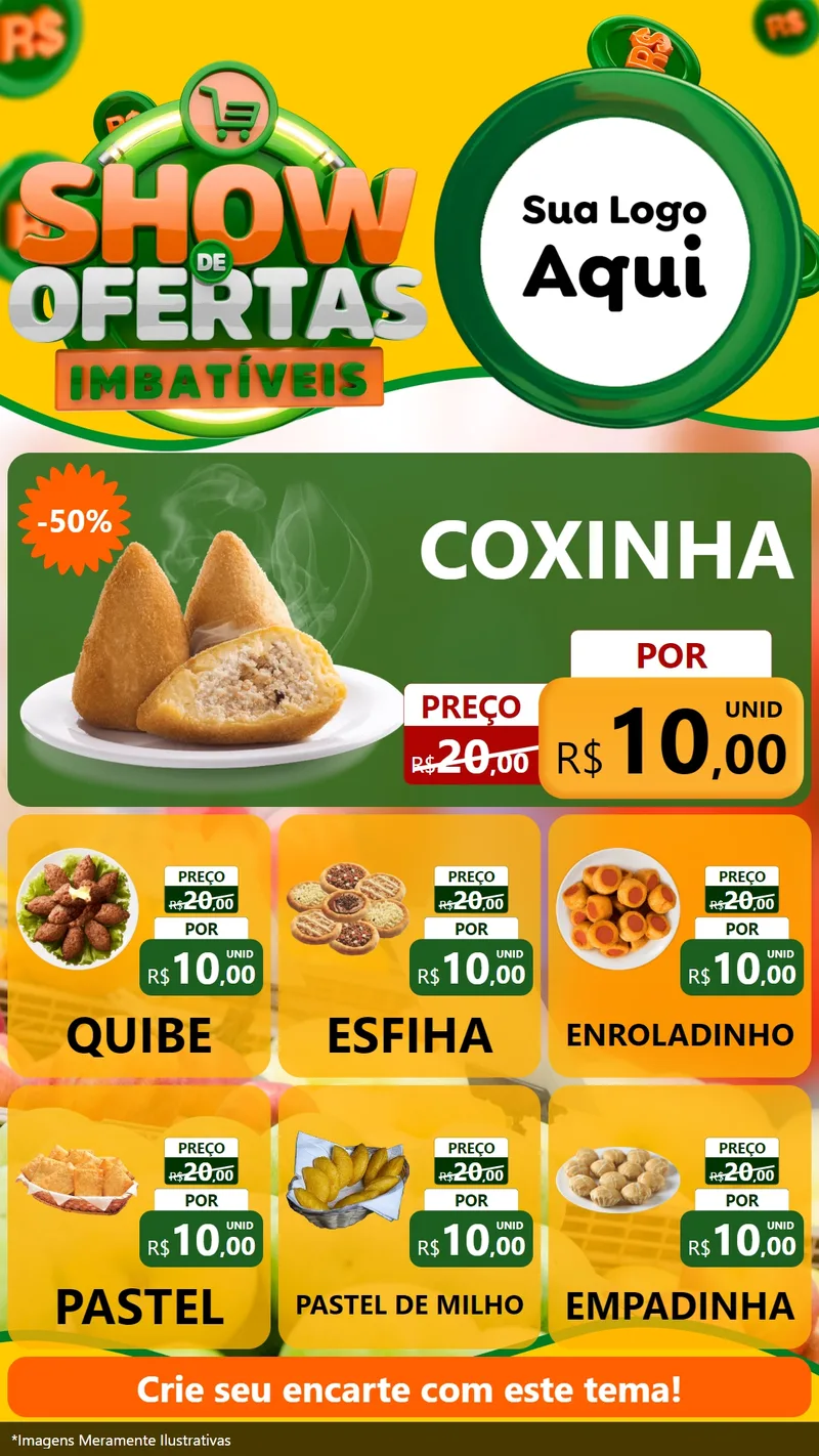 Modelo de Rede Social para Stories com o tema Show de Ofertas Imbatíveis para Salgadaria