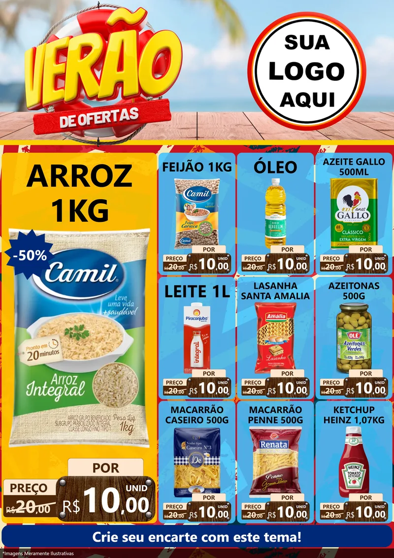 Modelo de Encarte para Encarte A4 Vertical com o tema Verão de Ofertas para Supermercado
