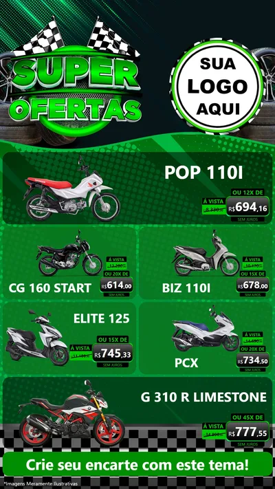Modelo de TV para TV Vertical com o tema Super Ofertas - Motopeças para Concessionaria de Motos