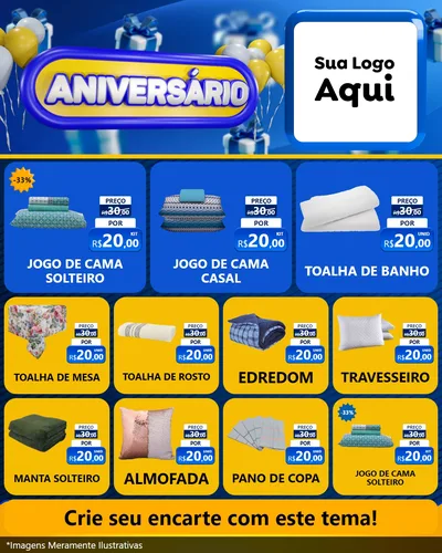 Modelo de Rede Social para Feed Instagram com o tema Aniversário para Cama, Mesa e Banho