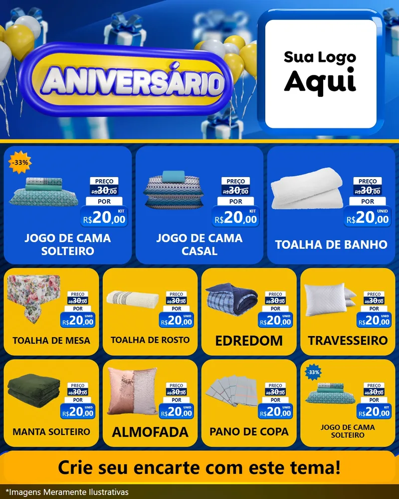 Modelo de Rede Social para Feed Instagram com o tema Aniversário para Cama, Mesa e Banho