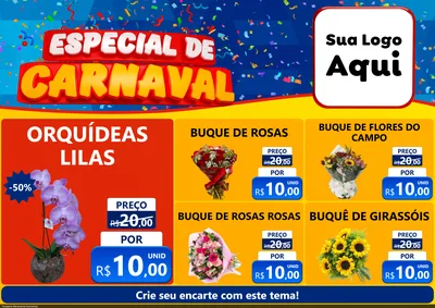 Modelo de Encarte para Encarte A4 Horizontal com o tema Especial de Carnaval para Floricultura e jardim