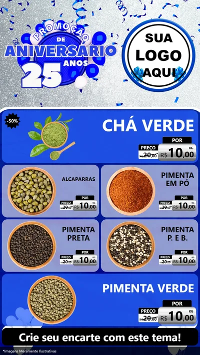 Modelo de TV para TV Vertical com o tema Promoção de Aniversário - 25 Anos para Produtos Naturais