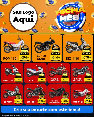 Modelo de Rede Social para Feed Instagram com o tema Fecha Mês para Concessionaria de Motos