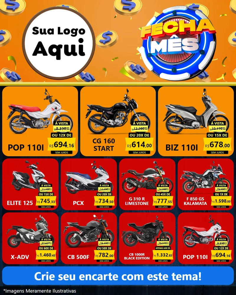 Modelo de Rede Social para Feed Instagram com o tema Fecha Mês para Concessionaria de Motos