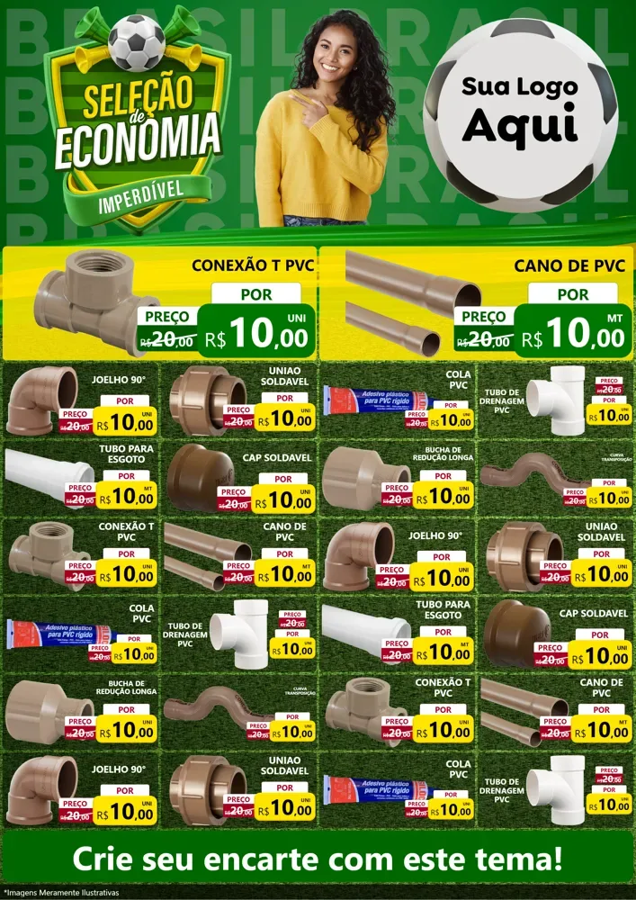 Modelo de Encarte para Encarte A4 Vertical com o tema Seleção de Economia - Copa para Tubos e conexões