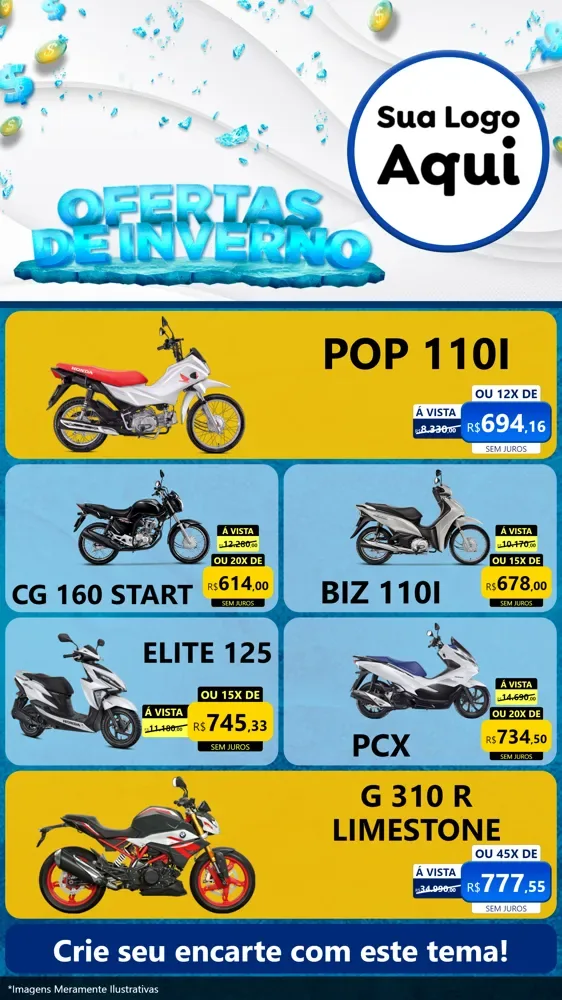 Modelo de TV para TV Vertical com o tema Ofertas de Inverno para Concessionaria de Motos