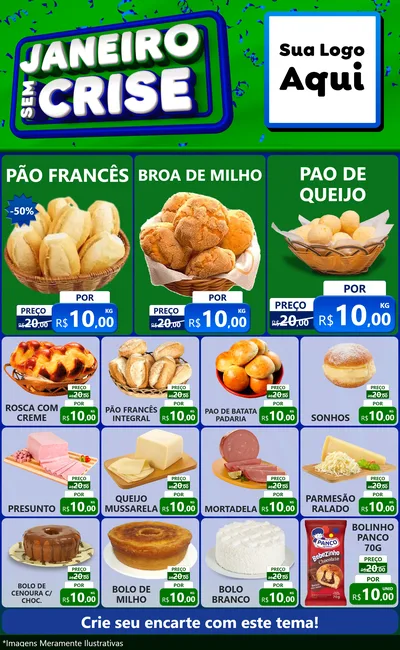 Modelo de Encarte para Encarte Grande com o tema Janeiro Sem Crise para Padaria