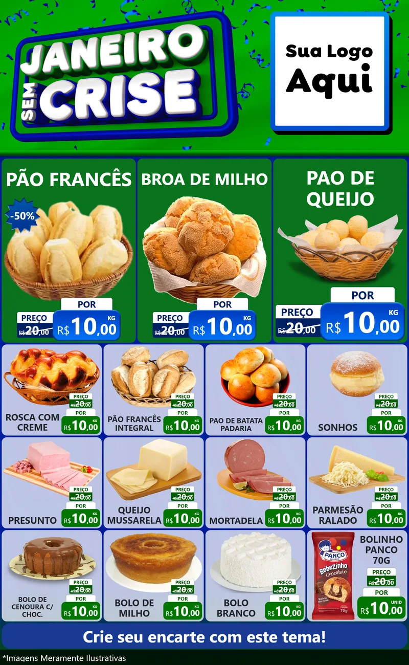 Modelo de Encarte para Encarte Grande com o tema Janeiro Sem Crise para Padaria