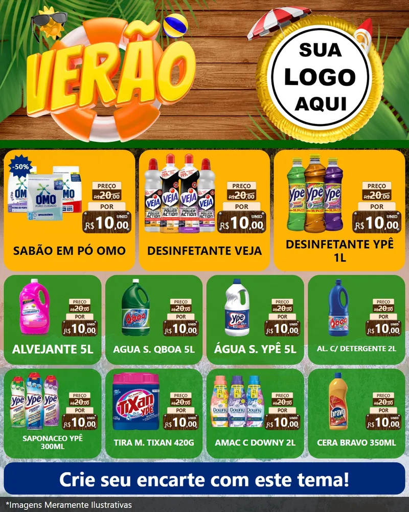 Modelo de Rede Social para Feed Instagram com o tema Verão para Produtos de Limpeza