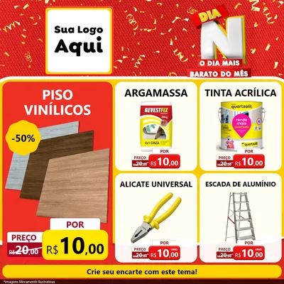 Modelo de Rede Social para Feed Facebook com o tema Dia N o Dia Mais Barato do Mês para Material para Construção