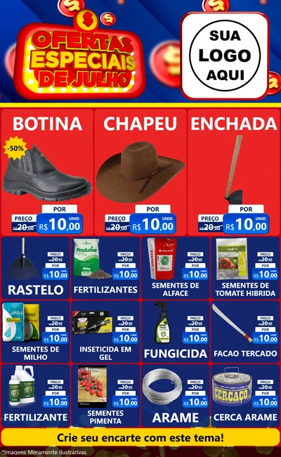 Modelo de Encarte para Encarte Grande com o tema Ofertas Especiais de Julho para Agropecuária