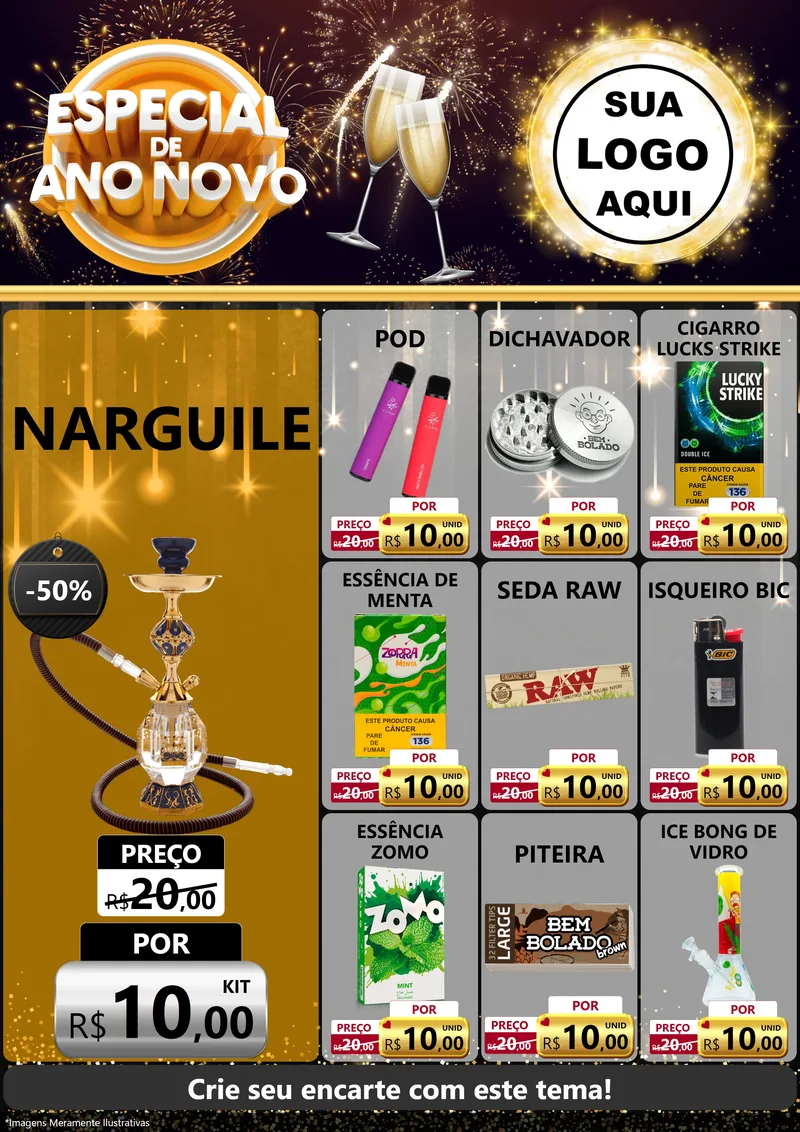Modelo de Encarte para Encarte A4 Vertical com o tema Especial de Ano Novo para Tabacaria