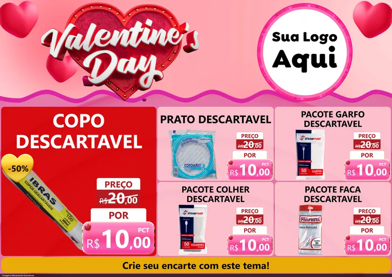 Modelo de Encarte para Encarte A4 Horizontal com o tema Valentine's Day para Embalagens