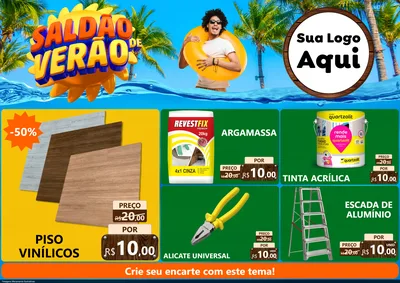 Modelo de Encarte para Encarte A4 Horizontal com o tema Saldão de Verão para Material para Construção