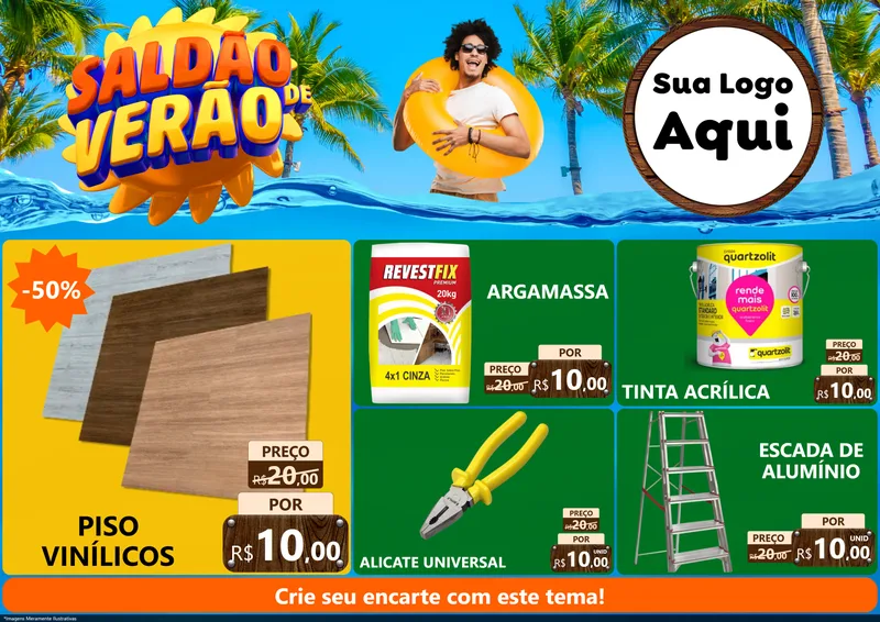 Modelo de Encarte para Encarte A4 Horizontal com o tema Saldão de Verão para Material para Construção