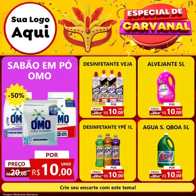 Modelo de Rede Social para Feed Facebook com o tema Especial de Carnaval para Produtos de Limpeza
